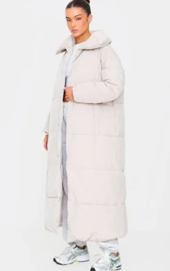 Stone Oversized Square Quilted Maxi Puffer Coat
