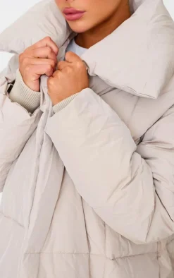 Stone Oversized Square Quilted Maxi Puffer Coat