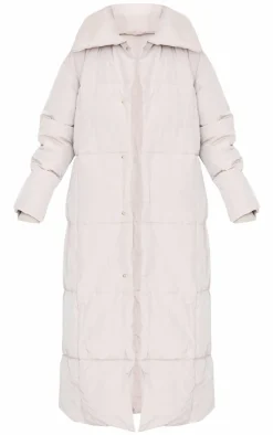 Stone Oversized Square Quilted Maxi Puffer Coat
