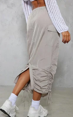 Stone Parachute Tie Waist Midaxi Skirt