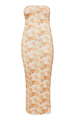 Stone Pastel Floral Print Bandeau Maxi Dress