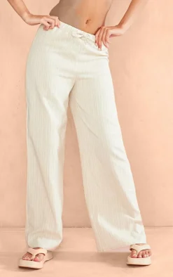 Stone Pinstripe Linen Look Slouchy Pants
