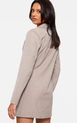 Stone Pinstripe Plunge Blazer Dress
