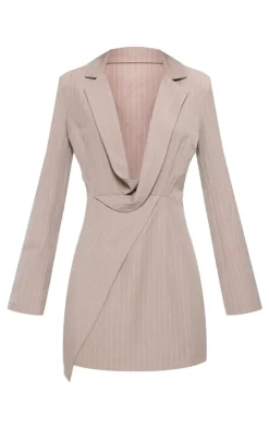 Stone Pinstripe Plunge Blazer Dress