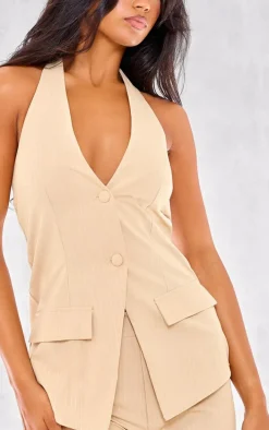 Stone Pinstripe Woven Vest Detail Romper