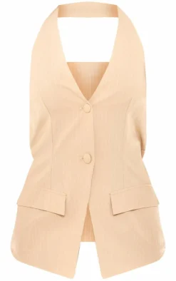 Stone Pinstripe Woven Vest Detail Romper