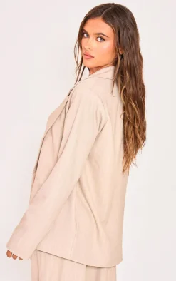 Stone Pinstriped Woven Oversized Suit Jacket