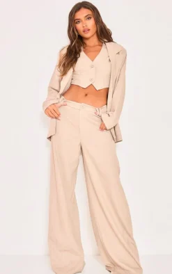 Stone Pinstriped Woven Oversized Suit Jacket