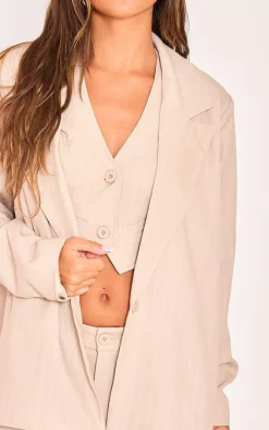 Stone Pinstriped Woven Oversized Suit Jacket