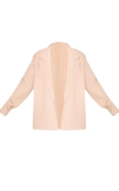 Stone Pinstriped Woven Oversized Suit Jacket