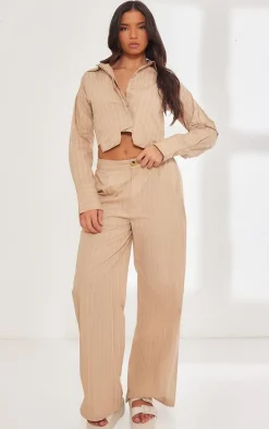 Stone Poplin Pinstripe Pocket Detail Cropped Shirt