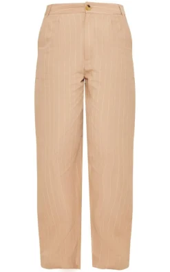 Stone Poplin Pinstripe Tailored Wide Leg Pants