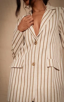 Stone Premium Linen Tailored Pinstripe Blazer Dress