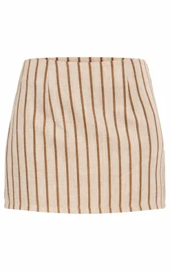 Stone Premium Stripe Linen Look Micro Mini Skirt