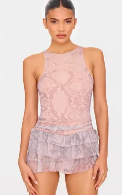 Stone Print Mesh Rara Frill Skort Romper