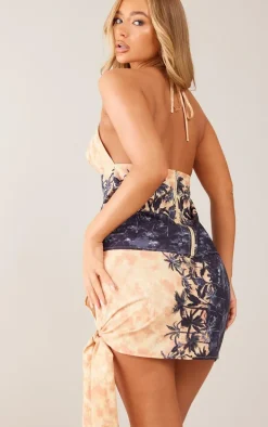 Stone Print Woven Tie Side Mini Skirt