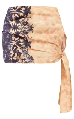 Stone Print Woven Tie Side Mini Skirt