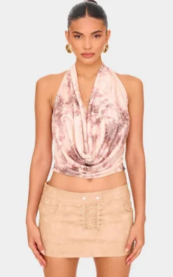 Stone Printed Cowl Neck Long Top