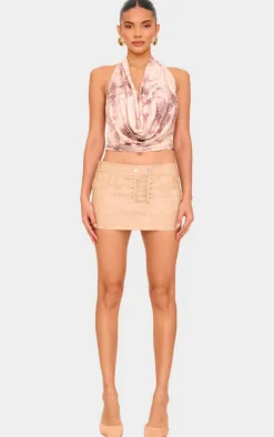 Stone Printed Cowl Neck Long Top