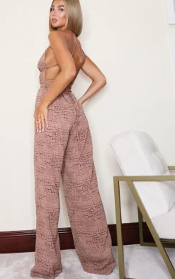 Stone Printed Halterneck Wide Leg Jumpsuit