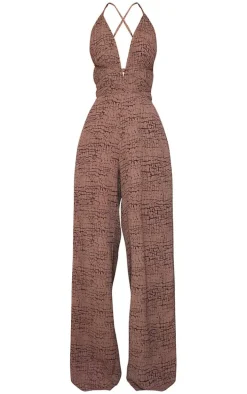 Stone Printed Halterneck Wide Leg Jumpsuit