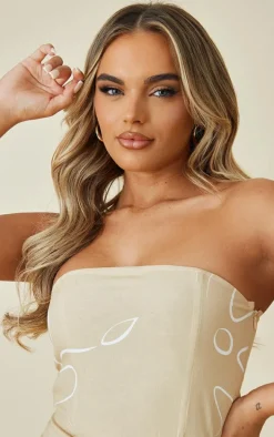 Stone Printed Linen Bandeau Boning Detail Romper