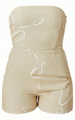 Stone Printed Linen Bandeau Boning Detail Romper