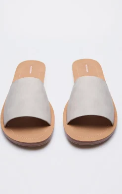 Stone Pu Round Toe Basic Mule Flat Sandals