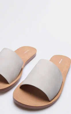 Stone Pu Round Toe Basic Mule Flat Sandals
