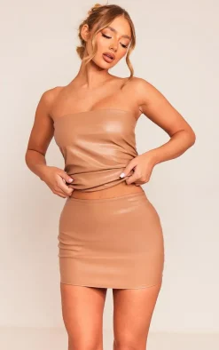 Stone Pu Ruched Side Detail Longline Bandeau