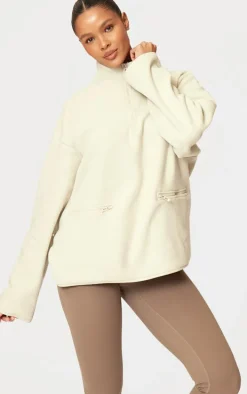 Stone Quarter Zip Fleece Pocket Detail Sweatshirt