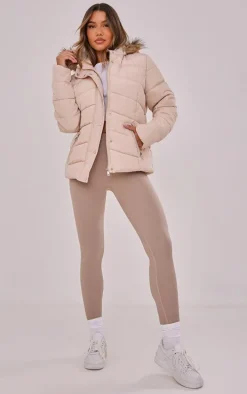 Stone Quilted Mara Faux Fur Hooded Puffer Jacket