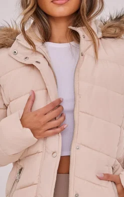 Stone Quilted Mara Faux Fur Hooded Puffer Jacket