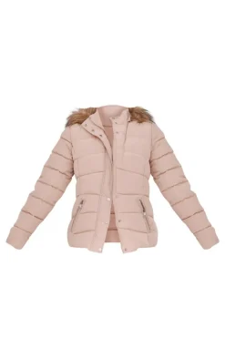 Stone Quilted Mara Faux Fur Hooded Puffer Jacket
