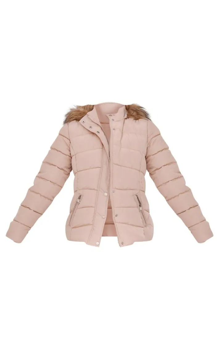 Stone Quilted Mara Faux Fur Hooded Puffer Jacket