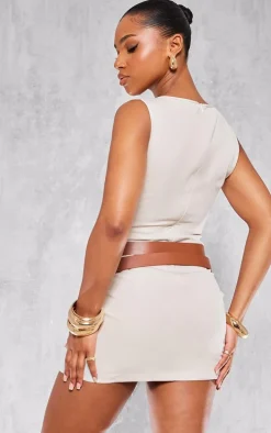 Stone Racer Neck Double Belt Skort Romper