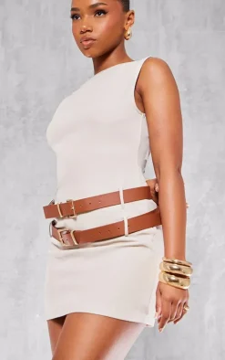 Stone Racer Neck Double Belt Skort Romper