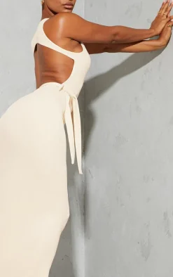 Stone Rib Cut Out Back Detail Tie Waist Midaxi Dress