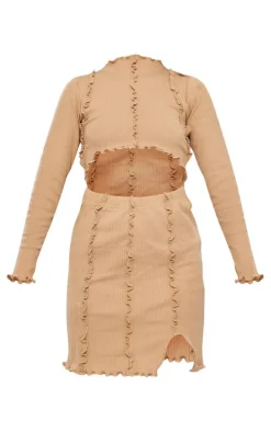 Stone Rib Exposed Binding Cut Out Bodycon Dress