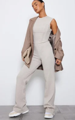 Stone Ribbed Boning Detail Sleeveless Jumpsuit