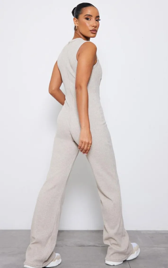 Stone Ribbed Boning Detail Sleeveless Jumpsuit