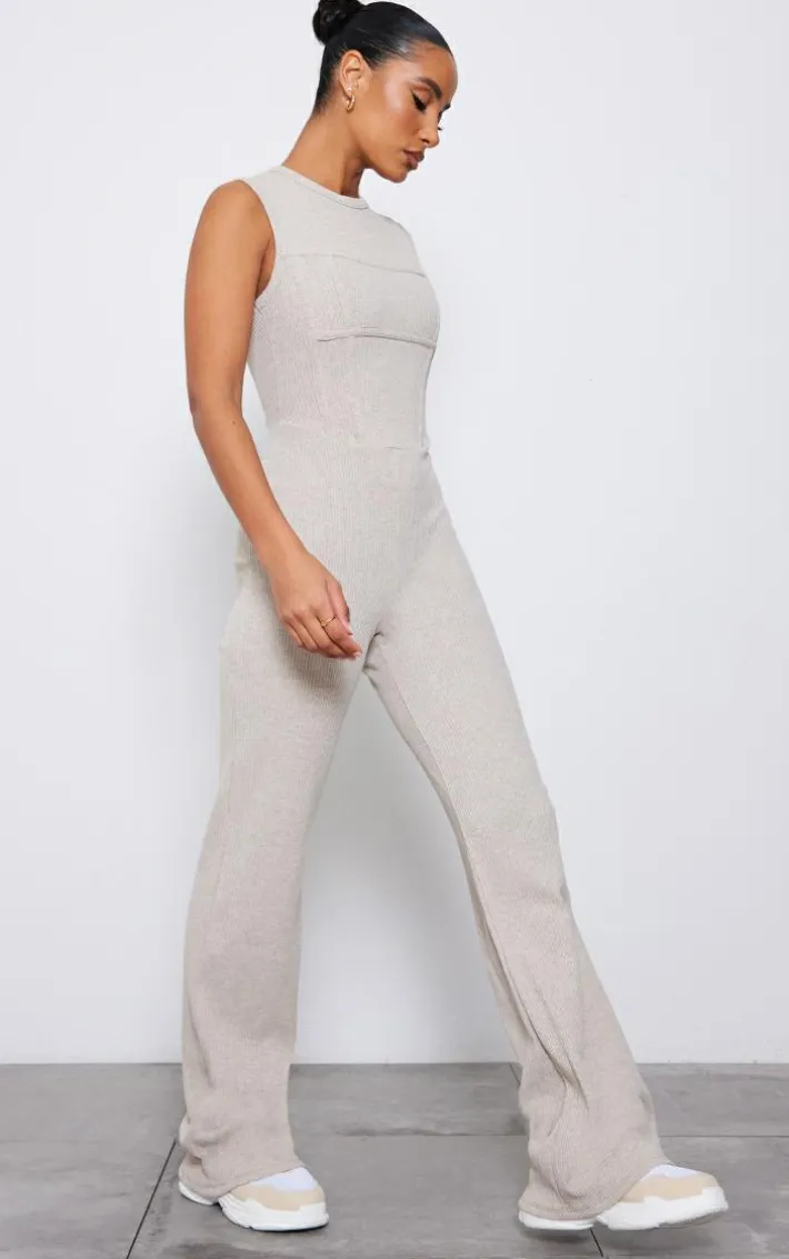 Stone Ribbed Boning Detail Sleeveless Jumpsuit