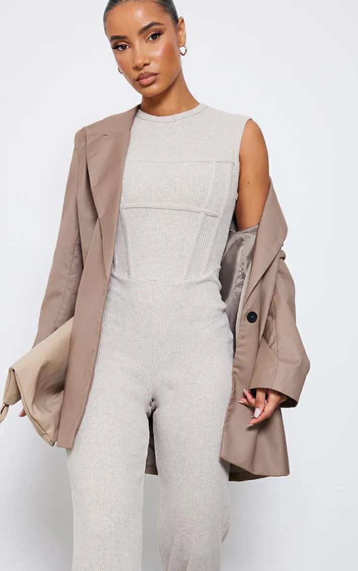 Stone Ribbed Boning Detail Sleeveless Jumpsuit
