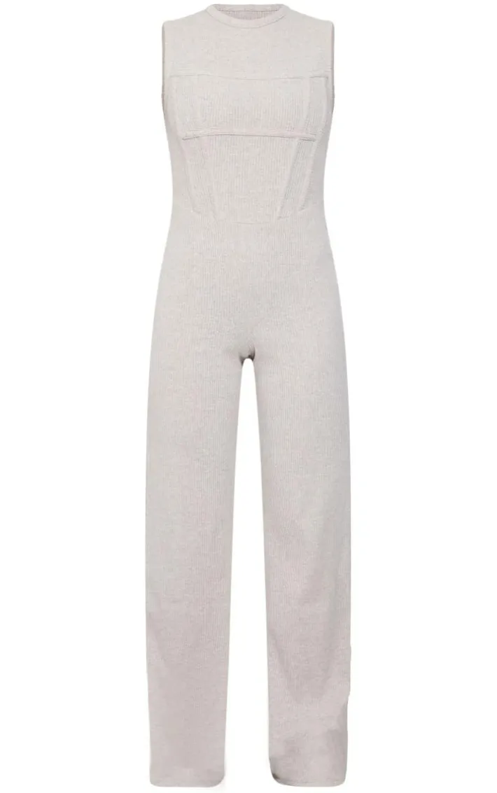Stone Ribbed Boning Detail Sleeveless Jumpsuit
