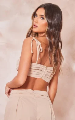 Stone Ruched Tied Strap Crop Top