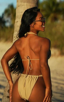 Stone Ruched Triangle Bikini Top