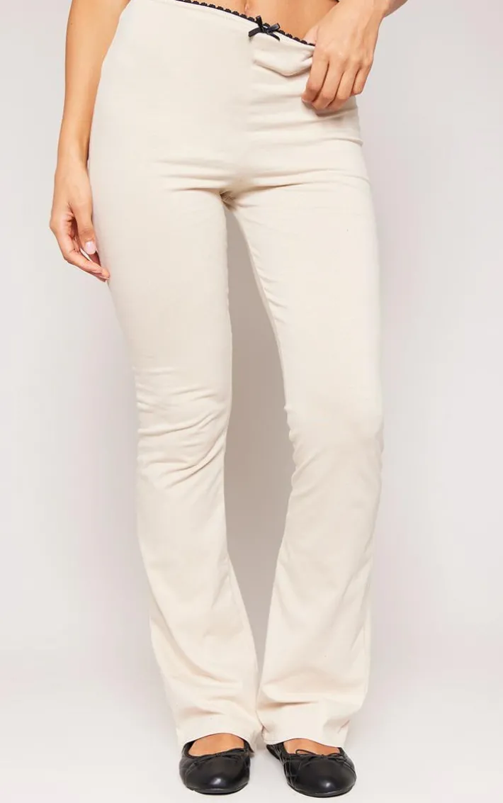 Stone Scalloped Trim Detail Cotton Skinny Flares