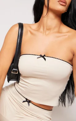 Stone Scalloped Trim Detail Cotton Skinny Flares