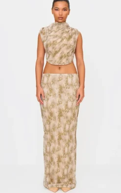Stone Sequin Mid Rise Maxi Skirt