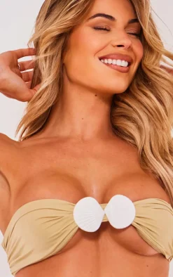 Stone Shell Trim Cut Out Bandeau Bikini Top